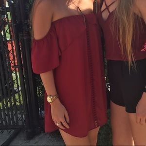 Red off-the-shoulder dress